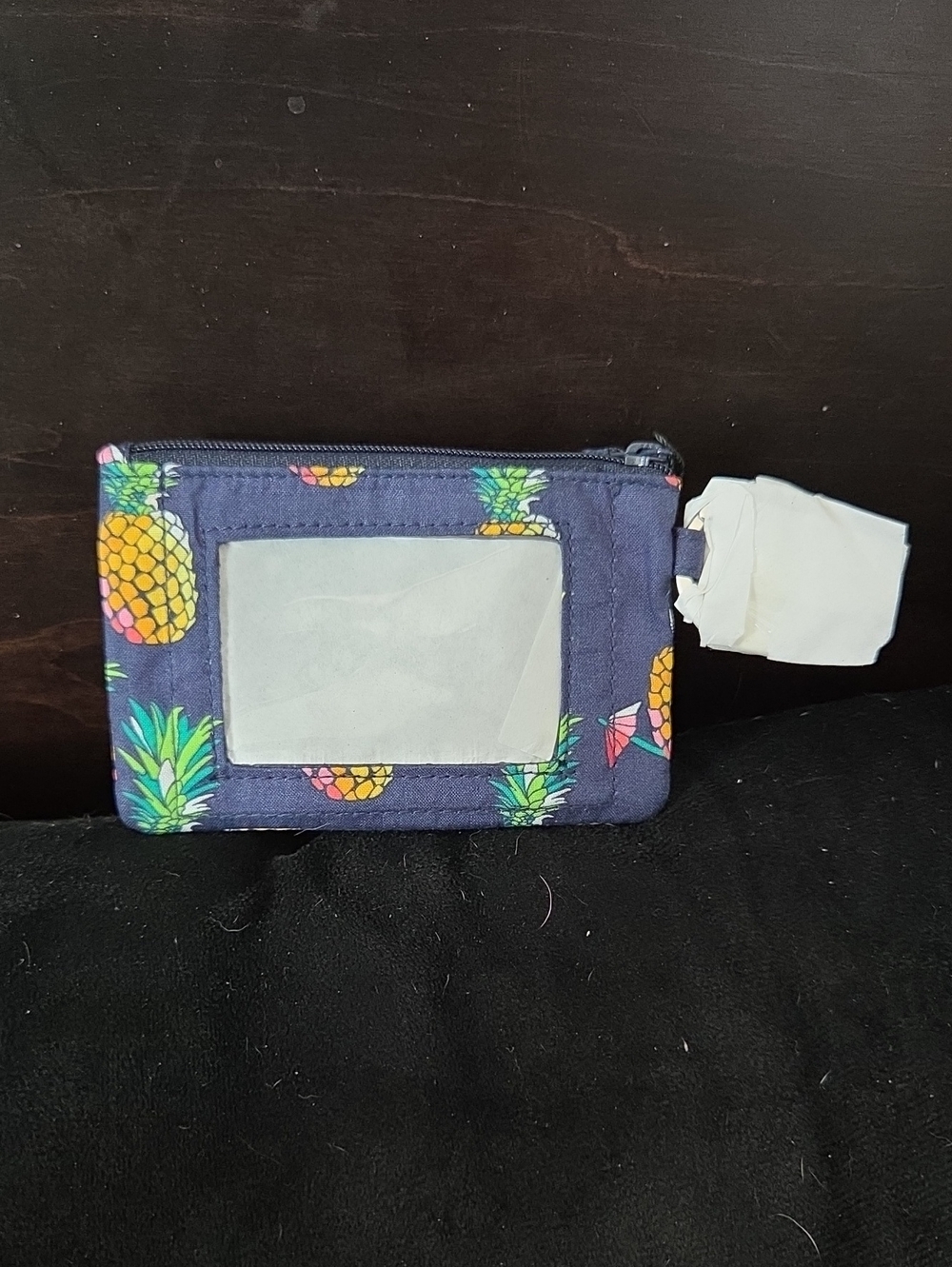 Vera Bradley Navy Pineapple ID Card Wallet with Zipper
